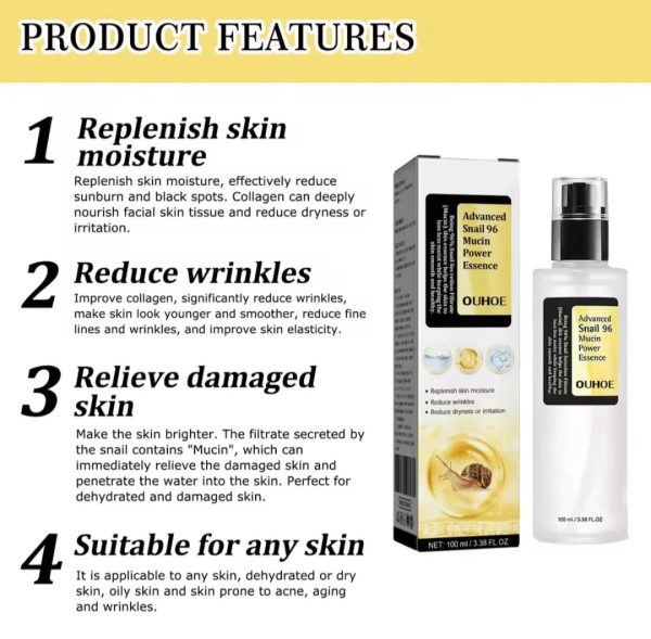Snail Mucin Facial Essence Repairing Tightening Anti Aging Serum 100ml - Image 3